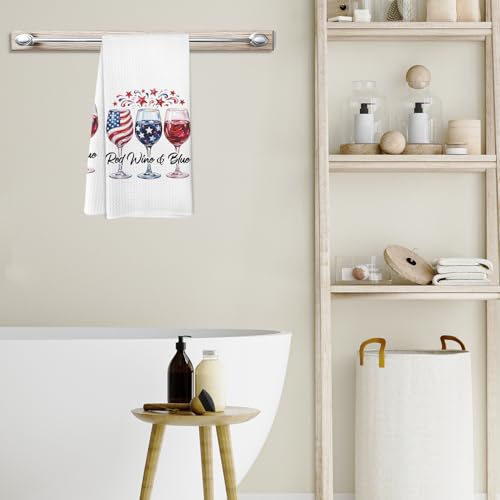AHNWICNR Red & Blue Patriotic Wine Kitchen Towels - 5th Color, 16x24in