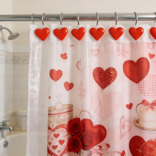 Heart-Shaped Anti-Rust Shower Curtain Hooks - Set of 12