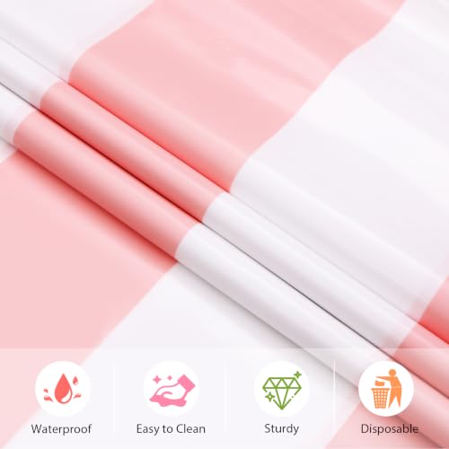 3 Packs Pink Stripe Plastic Tablecloths 54x108 Inch - Vertical