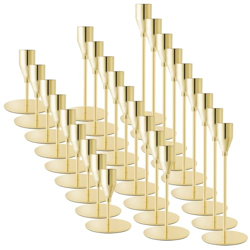Gold Candlestick Holders Set of 27 | Metal Taper Candle Holders for Home & Events - Elegant Decor