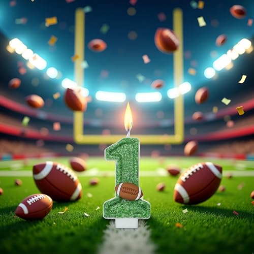 Green Football Number 1 Candle - 1st Birthday Cake Topper
