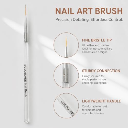 BOLOBLMEE 5PCS Ultra-Fine Nail Art Liner Brushes Set, Transparent Handle