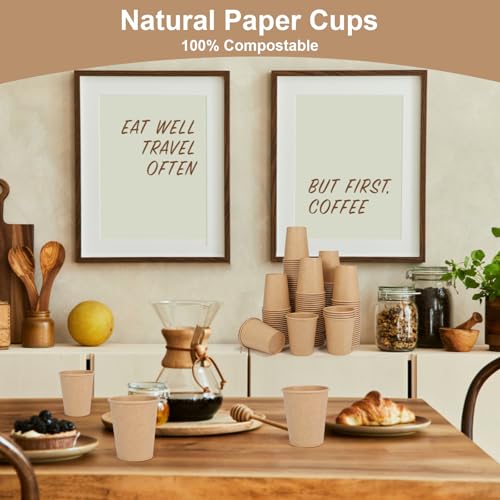 Walasaso 100 Pack 8 Oz Disposable Paper Coffee Cups - Leak Resistant & Durable