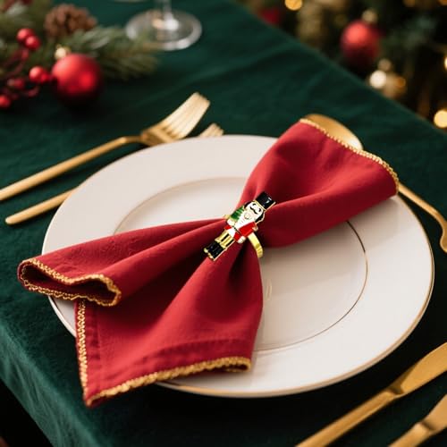 Nutcracker Soldiers Napkin Rings Set - Christmas Table Decor, 6pcs, Gold Finish