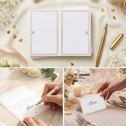 150 White Place Cards with Gold Foil Border for Table Setting