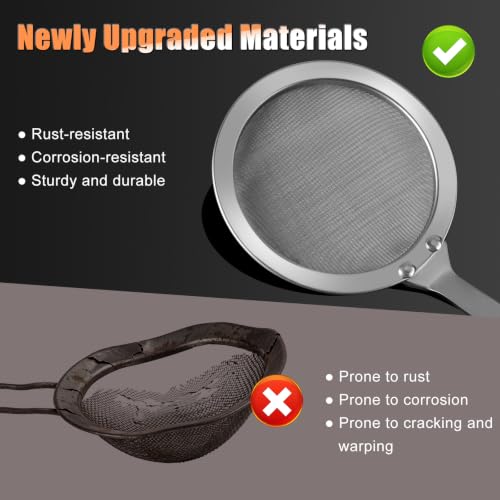 2-Piece Stainless Steel Fine Mesh Skimmer Spoon Set with Wooden Handle