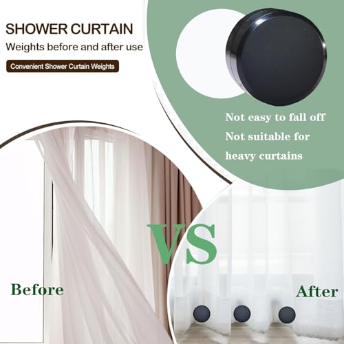 Magnetic Shower Curtain Weights - 6 Pack, 1.6" x 1.6", Black