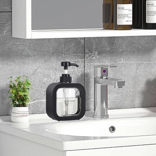 Black Hand & Dish Soap Dispenser - Modern Plastic Pump with Labels
