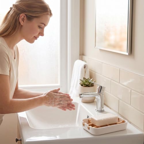 Bamboo Soap Holder with Removable Drainage Rack - White