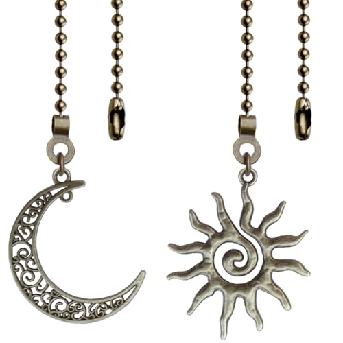2 Pack 12-Inch Sun and Moon Ceiling Fan Pull Chains with Connectors