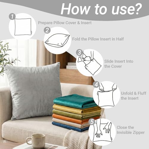 Velvet Throw Pillow Covers 4 Pack 18x18 Inches - Elegant Home Decor