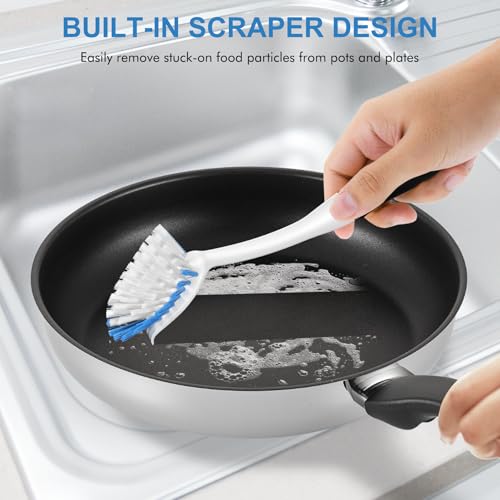 SetSail Dish Brush Set - 2 Pack with Built-In Scraper & Non-Slip Handle
