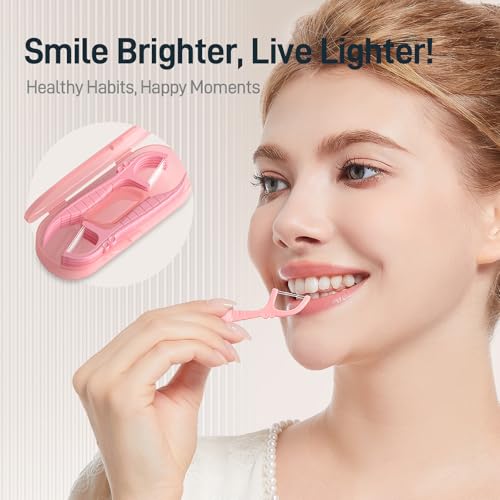Holy Rose Pink Mint Dental Floss Picks with Portable Case 60 Count