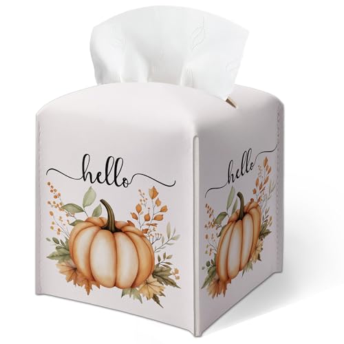 White Pumpkin Leather Tissue Box Cover - Autumn Square Holder