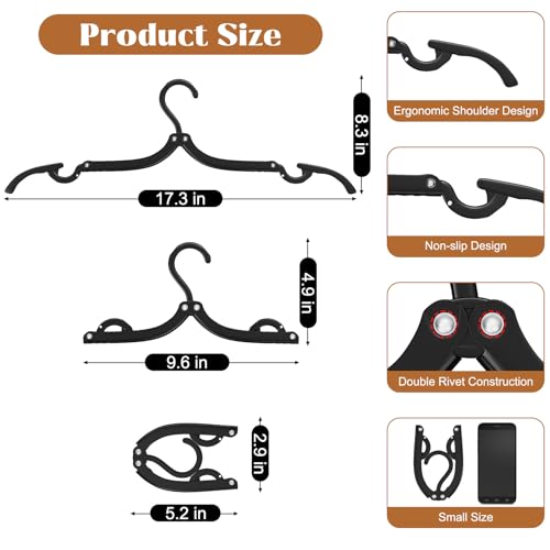 Eunhdet Black 12-Piece Portable Foldable Travel Hangers for Cruise & Luggage