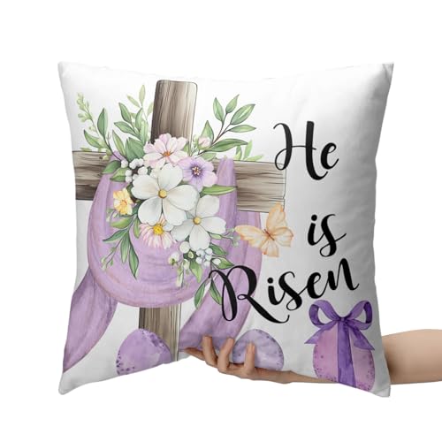 Easter Throw Pillow Covers - 2 Pack Floral Cross & Bunny 18x18
