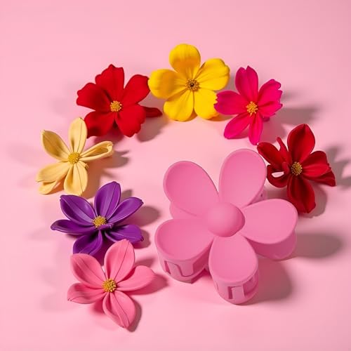 Rose Red Flower Hair Claw Clip - Big Cute Matte Clip for Thick Hair