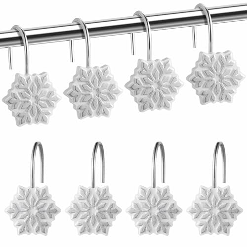 VinTS 12-Pack Silver Snowflake Shower Curtain Hooks for Christmas Decor