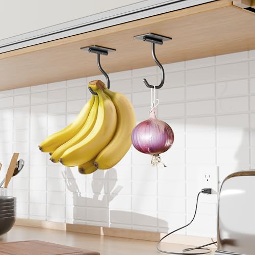 bussdis Banana Hook for Kitchen, Adhesive Black, Holds 20 Bananas, 1 Pack