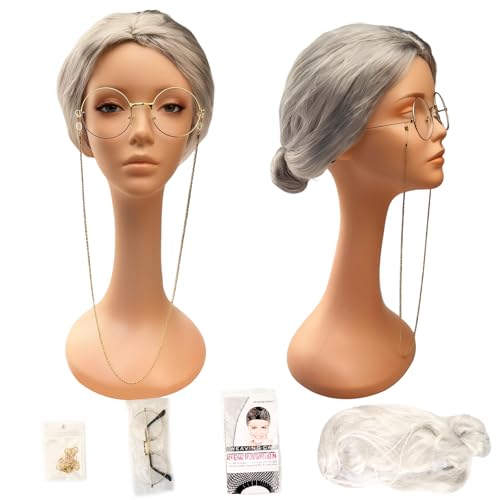 Old Lady Wig & Accessories Set for Grandma Costume & Cosplay