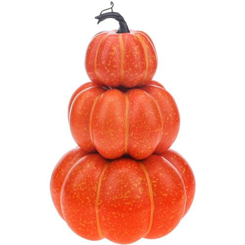 Artificial Orange Pumpkin Tower - Autumn Fall Decor, 11.4 Inch, Variation A