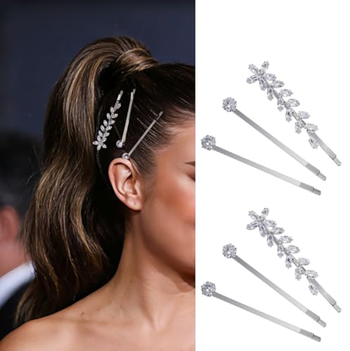 SICOPEE 6-Piece Crystal Rhinestone Hair Pins Set Silver Zircon Bridal Floral Leaf Hair Clips