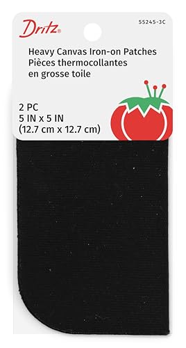 Dritz Iron-On Canvas Patches, 5x5 Inch, Black, 2 Count