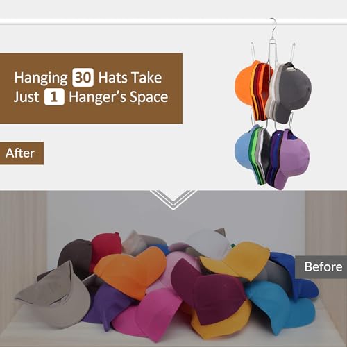 Silver Rotatable Hat Organizer for Closet, Holds Up to 40 Caps, Space-Saving Storage