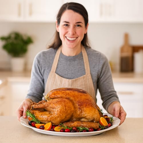Oversized Turkey Serving Platter - Fine Porcelain Embossed Design, 17.5 Inch