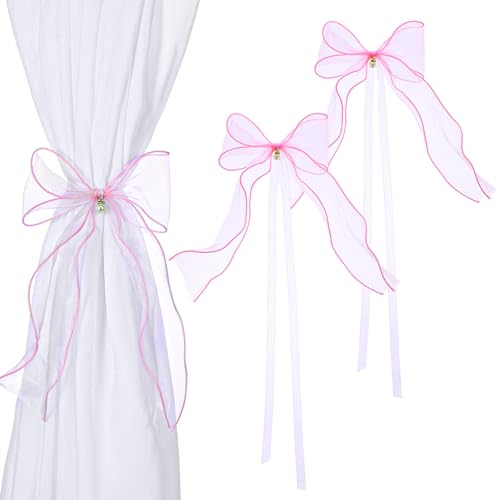 Pink Bow Curtain Tiebacks - 2 Pcs Organza Bow Holdbacks
