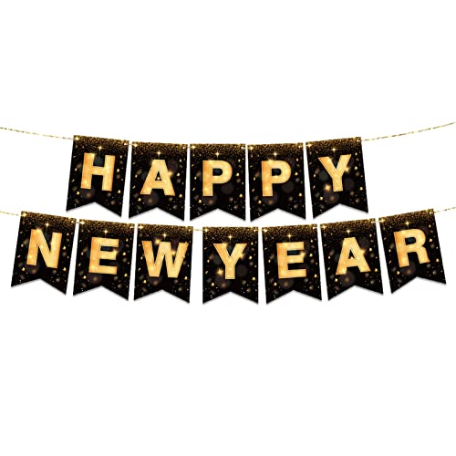 Happy New Year Banner 2026 - Pre-Strung 10ft NYE Decorations