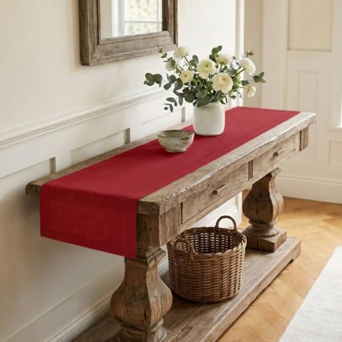 Red Linen Table Runner 14 x 60 Inch - 100% European Flax Linen, Handcrafted