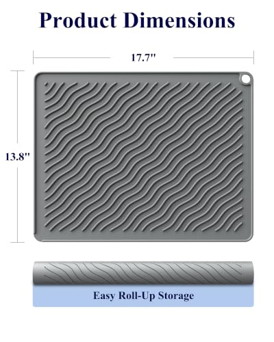 Kitsure Silicone Dish Drying Mat, 2 Pack - Heat-Resistant & Fast-Draining, 17.7" x 13.8" - Dark Gray