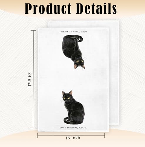 Funny Black Cat Kitchen Towel - 16x24 Inch Decorative Hand Drying Cloth