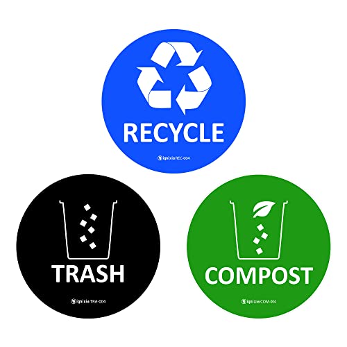IGNIXIA Recycle Compost Trash Stickers - Pack of 6 Durable Vinyl Labels