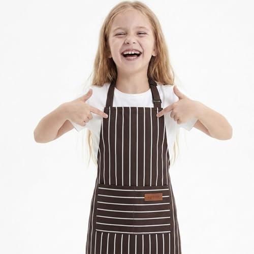 Stripes Kids Cooking Apron with Pockets - Adjustable Chef Apron