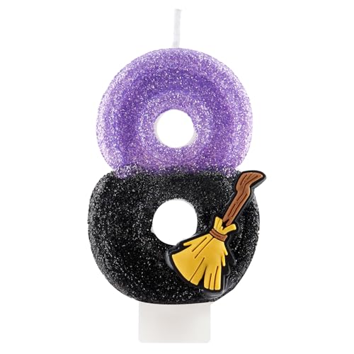 Magic Broom Number 8 Birthday Candle - Glitter Cake Topper