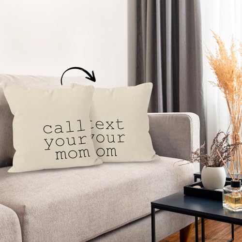 Call Text Your Mom White Reversible Throw Pillow Cover 18x18