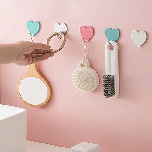 Heart Wall Hooks, Light Pink Stainless Steel Adhesive Hooks (6 Pack)