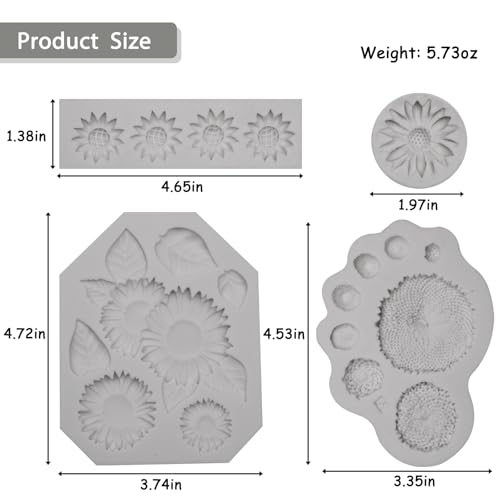 Sunflower Silicone Mold Set - 4 Pack Daisy Flower Molds for Cake Decorating, Fondant, Polymer Clay, and Chocolate Crafting