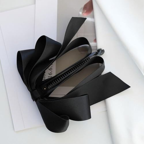 Black Satin Ribbon Bowknot Banana Clip Vertical Ponytail Holder