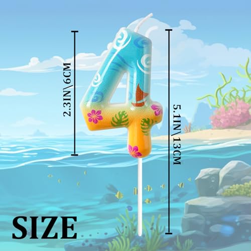 Jinrea Ocean Theme Number 4 Birthday Candles for Beach & Sailboat Cake Decorations