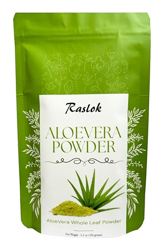 Raslok Natural Aloe Vera Powder for Skin and Hair Care - 3.52 oz
