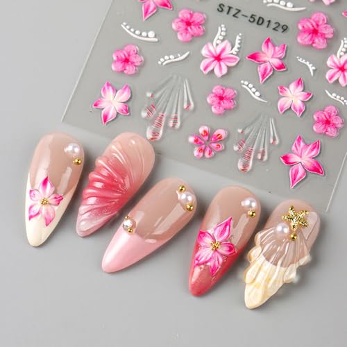5D Embossed Floral Nail Art Stickers Self-Adhesive Flower Decals