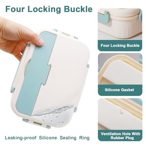 AYauGamA Bento Box - 3-Compartment Adult Lunch Box, 1800ml, BPA-Free, Microwave & Dishwasher Safe, Includes Spoon & Fork (Blue)