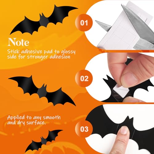 120PCS Halloween Bat Wall Decor - 3D Scary PVC Stickers