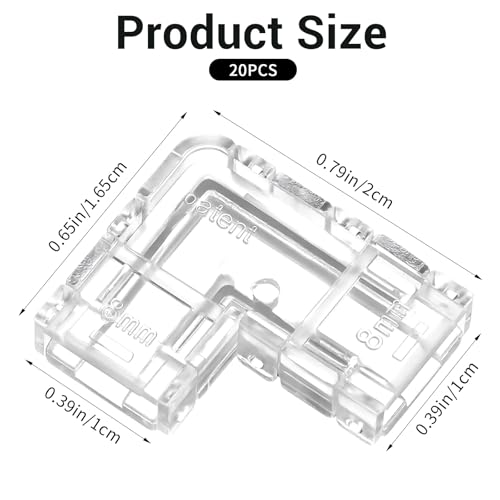 20 Pcs L-Shaped LED Strip Connectors for 8mm COB Lights