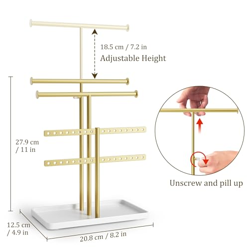 Adjustable Metal Jewelry Holder Organizer Stand for Necklaces & Bracelets (Gold)