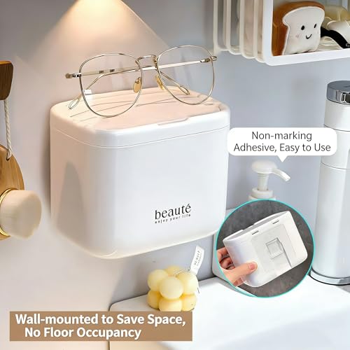 SIROLISA Pop-Up Q-Tip Holder & Cotton Swab Dispenser - White, 4-Compartment