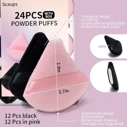 Scaups 24Pcs Triangular Makeup Powder Puffs with Storage Case